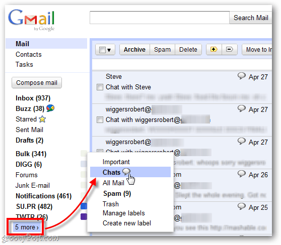 pronađite stare snimljene chatove u Gmailu