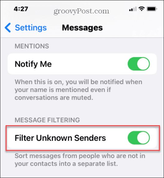 sakriti neželjene poruke nepoznatih pošiljatelja na iPhoneu