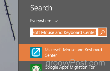 potražite i pokrenite Microsoftov centar za miš i tipkovnicu