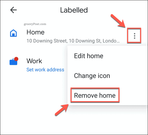Uklanjanje spremljene kućne adrese iz Google Maps mobile