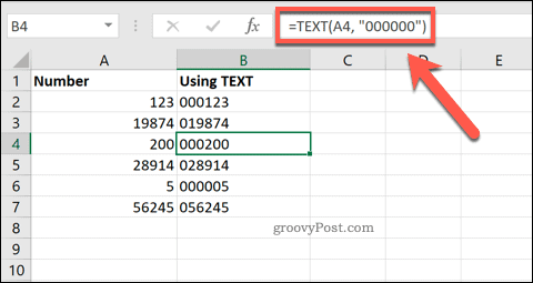 Korištenje TEKSTA u Excelu za dodavanje vodećih nula