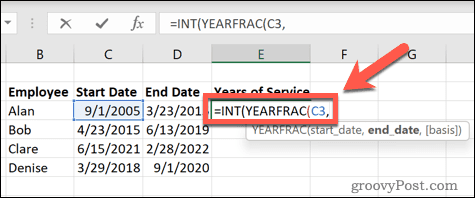 excel yearfrac formula početni datum