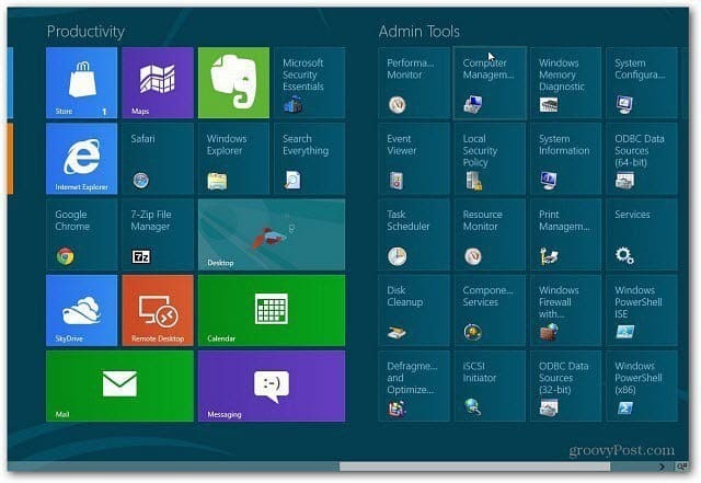 Dodajte administrativne alate na početni zaslon sustava Windows 8