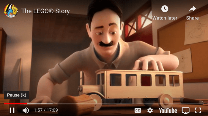 snimka zaslona s YouTube videozapisa o lego priči na oznaci 1:57