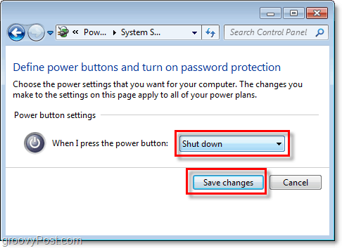 prilagodite ono što će raditi vaš Windows 7 gumb za isključivanje, kliknite spremanje promjena za završetak