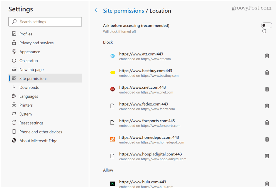 Kako omogućiti ili onemogućiti dozvole web mjesta u Microsoft Edgeu