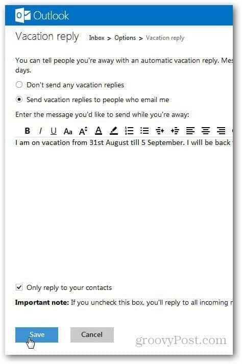 Poruka o odmoru u programu Outlook 3