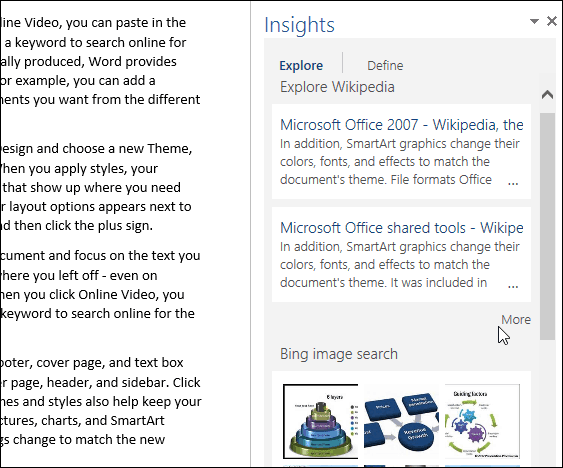 Kako se koristi značajka pametnog pretraživanja s Bingom u sustavu Office 2016