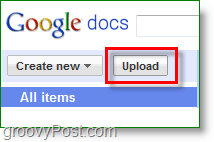 Snimka zaslona Google Dokumenata - gumb za prijenos