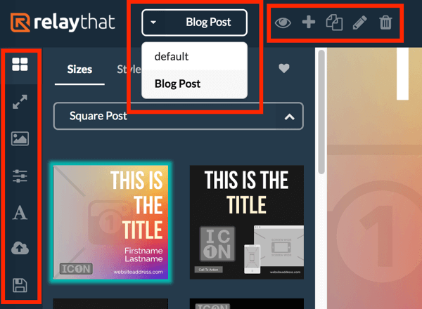 Upotrijebite lijevi izbornik za prikaz različitih izgleda za vaš projekt RelayThat, a pomoću gornjeg izbornika odaberite svoj projekt.