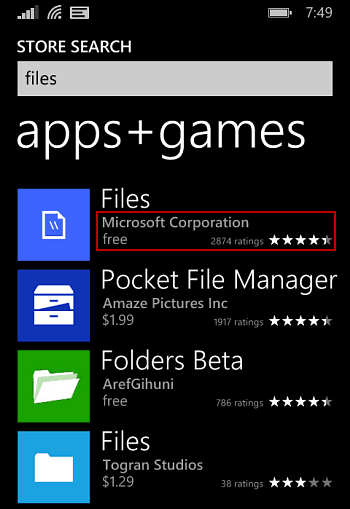Datoteke Windows Phone 8.1