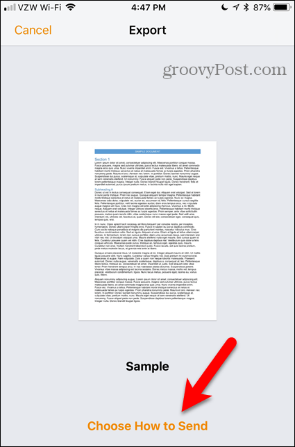 Odaberite Kako poslati vezu u Stranicama za iOS