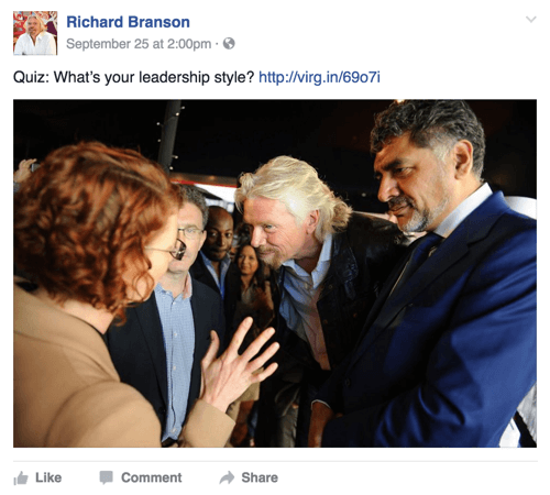 richard branson facebook post s kvizom