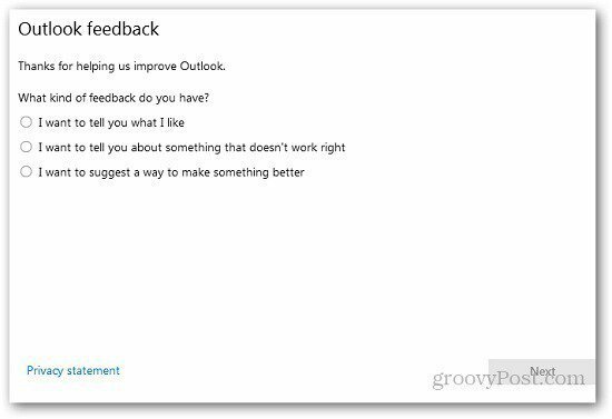 Kako poslati povratne informacije o Outlook.com Microsoftu