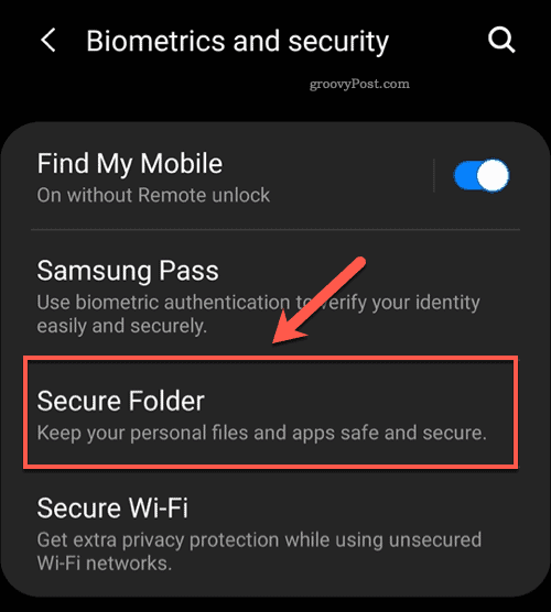 Opcija izbornika Android sigurne mape