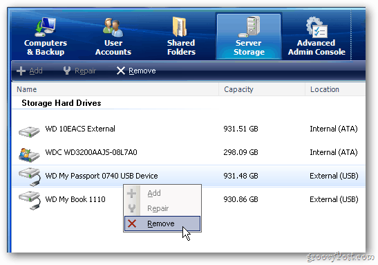 Windows kućni poslužitelj: Kako ukloniti vanjski tvrdi disk