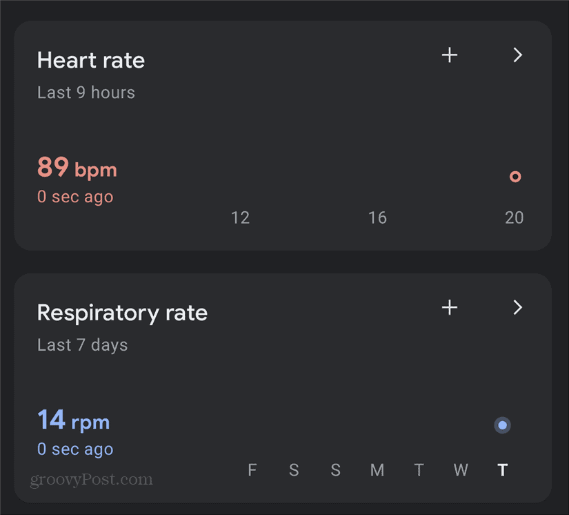 Nadzorna ploča Google Pixel Heart Respiratory Rate