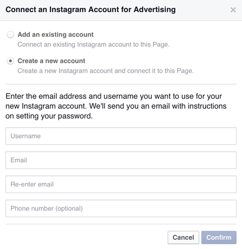 stvoriti novi instagram račun u facebooku