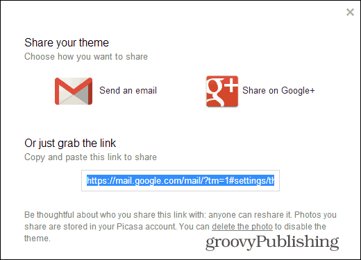 Gmail prilagođene teme dijele vezu s temom