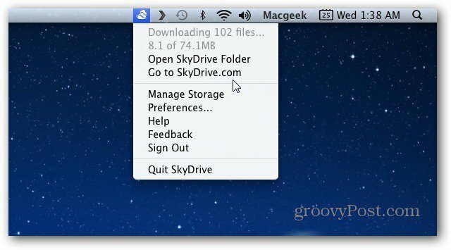Mac Menubar ikona SkyDrive