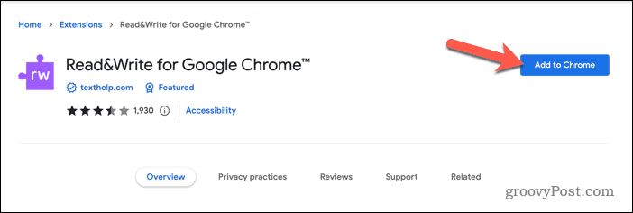 Dodavanje proširenja Read & Write u Google Chrome
