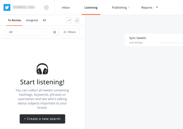 Kako koristiti Agorapulse za slušanje na društvenim mrežama, korak 2 stvorite novo pretraživanje na kartici za slušanje.