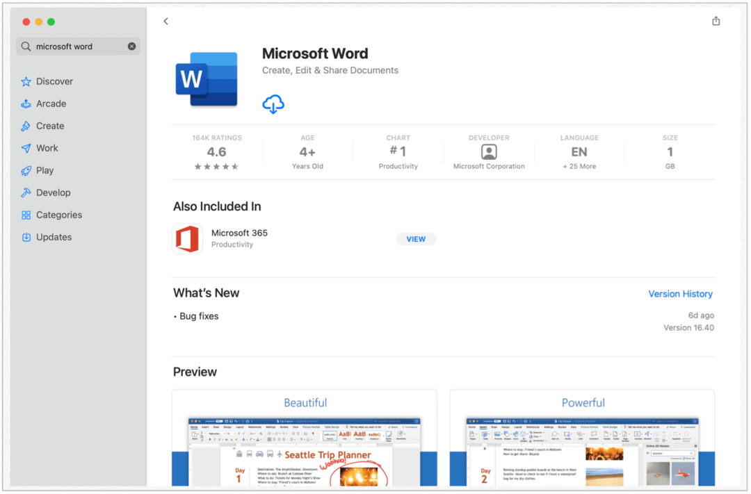 Microsoft Word u Mac App Storeu