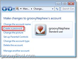 pronađite brzinu za dodavanje lozinke za korisnički račun Windows 7
