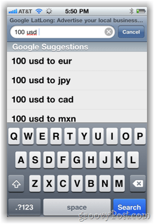 Konverter valuta Google.com na iPhone Mobile