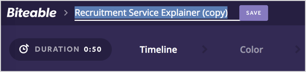 Odaberite privremeni naslov i unesite naziv za svoj Biteable video.