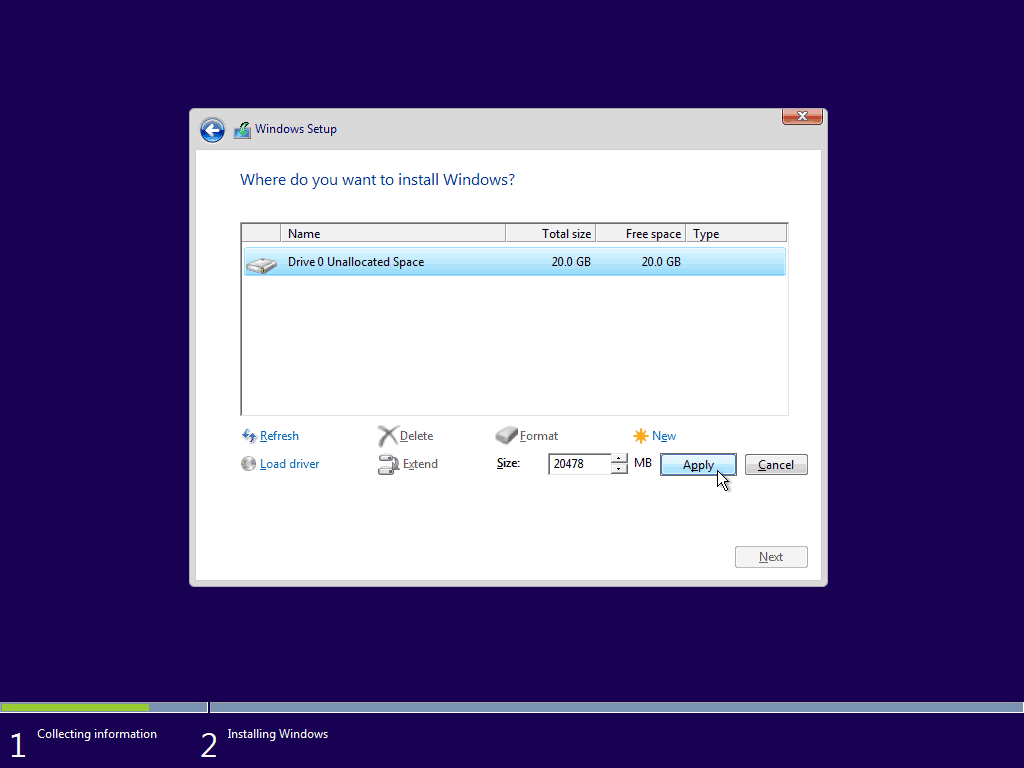 08 Koristite maksimalno dostupan prostor Windows 10 Clean Install