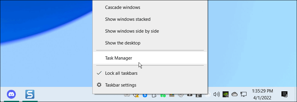 otvorite upravitelj zadataka iz trake zadataka sustava Windows 10