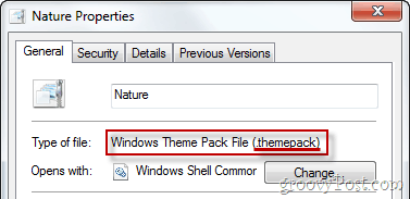 Svojstva datoteke Windows paketa tema