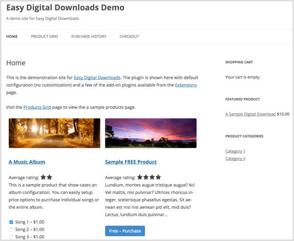 Demo programa Easy Digital Downloads
