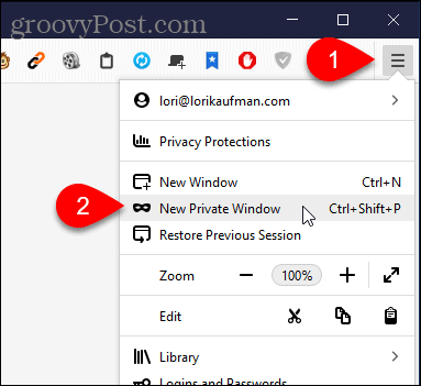 Odaberite Novi privatni prozor u Firefoxu za Windows