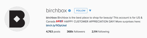 birchbox instagram profil bio
