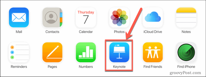 Pritisnite Keynote na iCloud