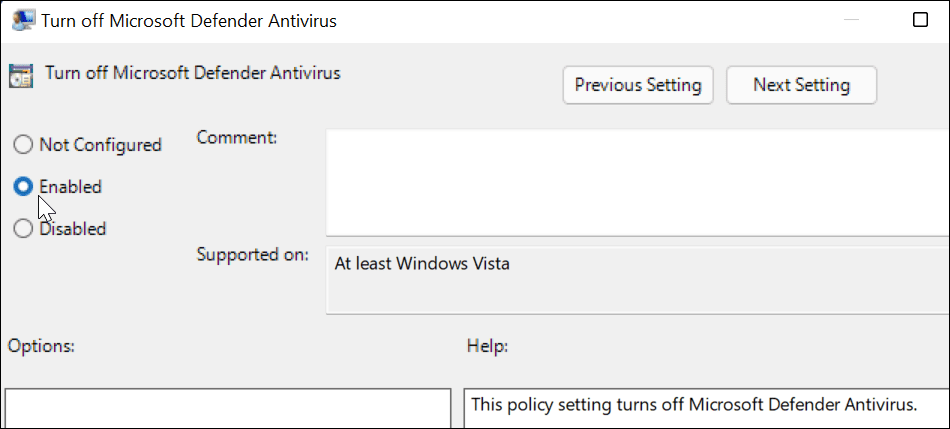 isključite antivirusni program za Microsoft Defender