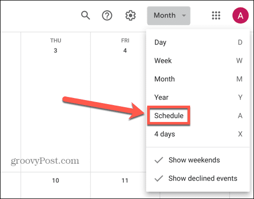 google kalendar odaberite prikaz rasporeda
