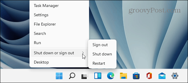 Gumb Start za isključivanje sustava Windows 11