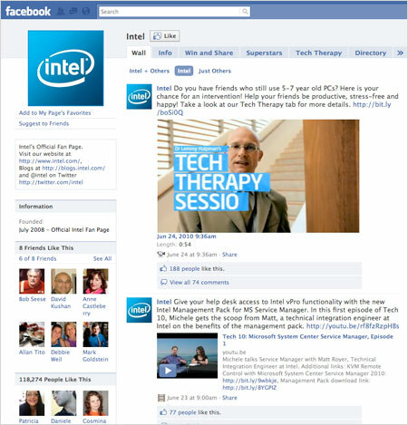 Intelova Facebook stranica
