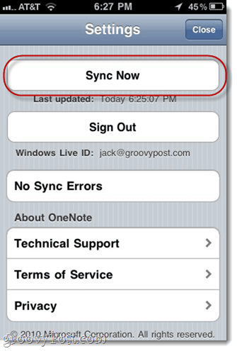 Ručno sinkronizirajte iPhone OneNote