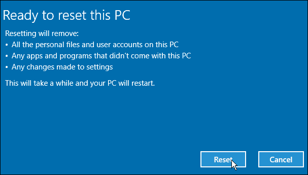 Poništite Windows 10 PC