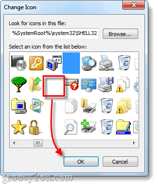 odaberite ikonu prozirnog prečaca za Windows 7