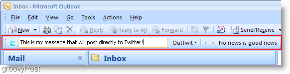 Twitter unutar Outlook OutTwit okvira za izgled 
