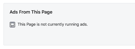 Poruka "Ova stranica trenutno ne prikazuje nijedan oglas" za Facebook stranicu