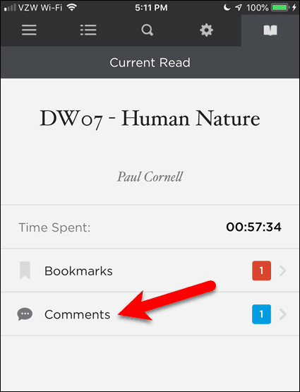 Dodirnite komentare u BookFusion-u za iOS