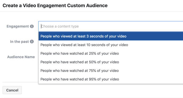 Prilagođena publika za angažiranje video oglasa za Facebook ThruPlay Optimization.