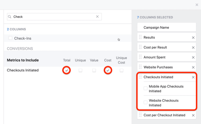 stvorite prilagođeno izvješće o snimci povrata ulaganja u Facebook Ads Manageru, korak 4