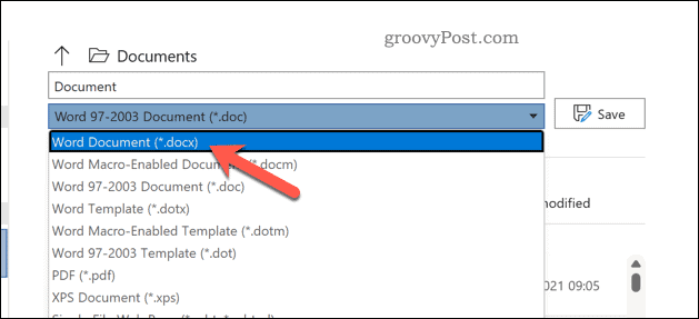 Promijenite format datoteke u Wordu